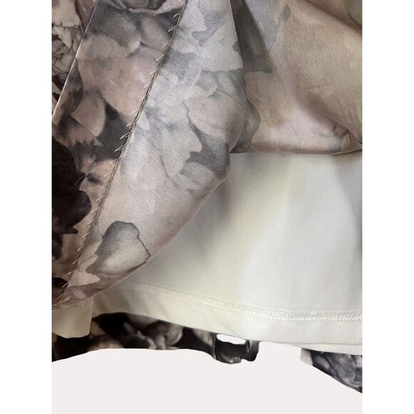 H&M Chiffon Floral Print Trapeze Dress Pleated Neckline Sleeveless Gray Cream 6 - Picture 3 of 5